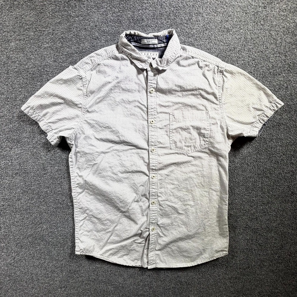 Cactus NY Tailored Shirt Men's Medium White Pin Dot Slim Fit Button Front Casual
